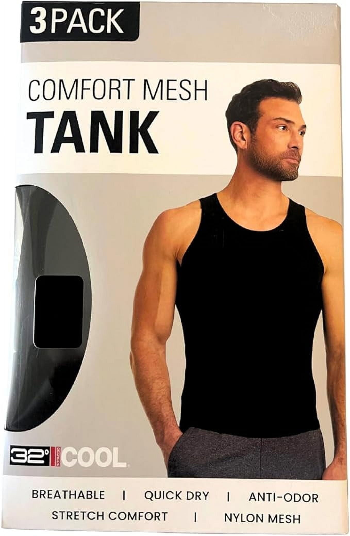 32 Degrees Mens Comfort Mesh Tank Top, 3 Pack (Black, Medium)