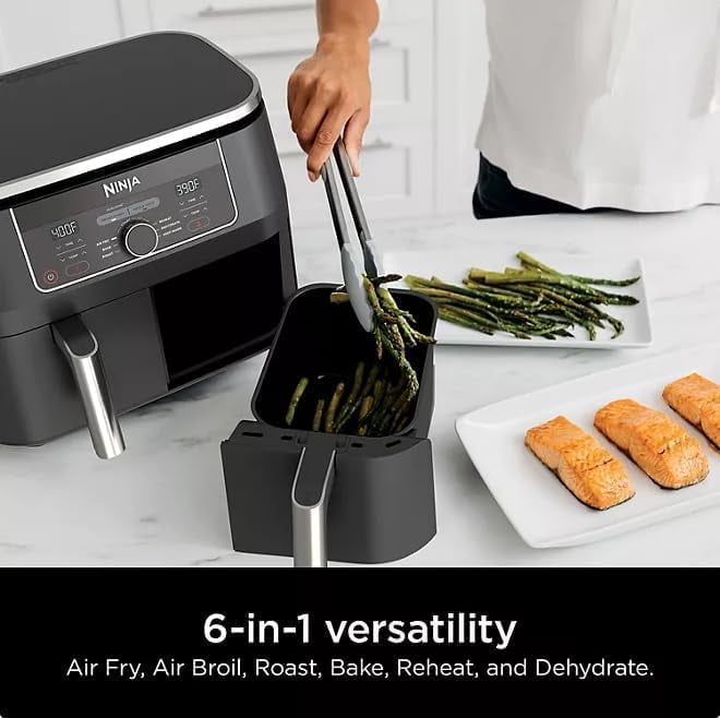 Ninja Foodi 8 qt 2-Basket Air Fryer, Black - DualZone Technology, Smart Finish