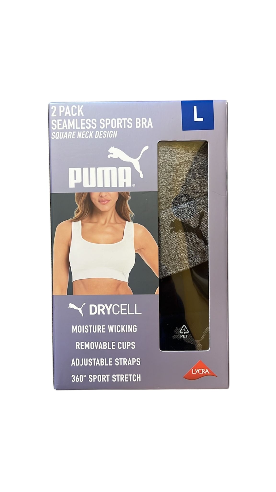 PUMA Women's 2 Pack Seamless Sports Bra Large