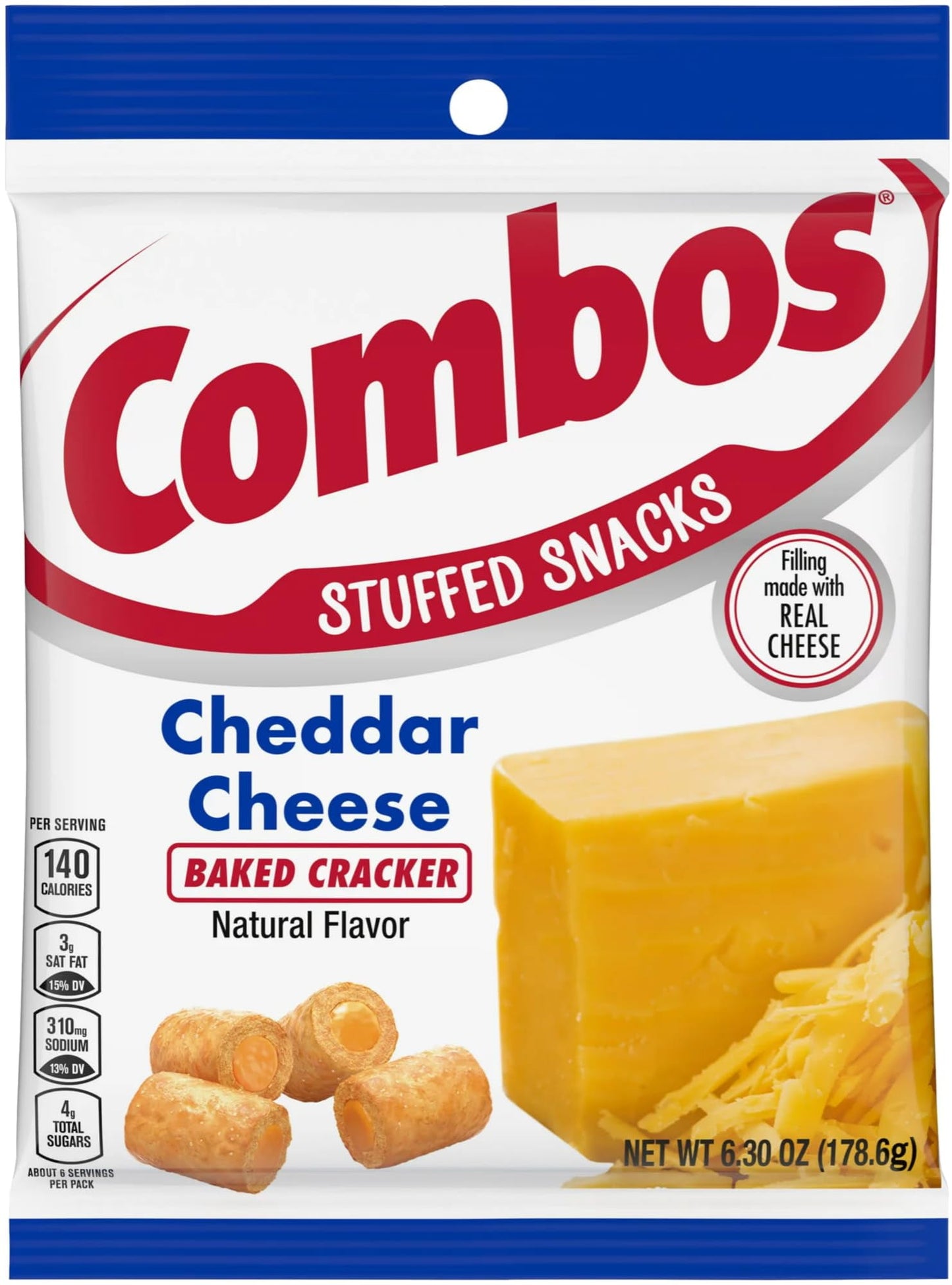 Combos Cheddar Cheese Baked Crackers, 6.3 oz Bag (pack of 2) with By The Cup Bag Clip