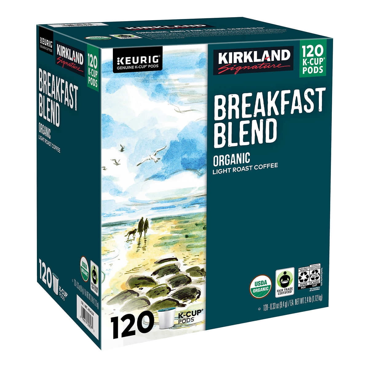 Kirkland Signature Coffee Organic Breakfast Blend K-Cup Pod 120 Count