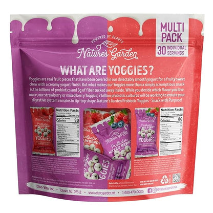 PrimeVarieties Probiotic Yoggies, Mixed Berry & Strawberry, 0.7 Ounce (30 Pack), Pack of 3 - Gut Health Probiotic Snacks, Low Calorie, Gluten-Free