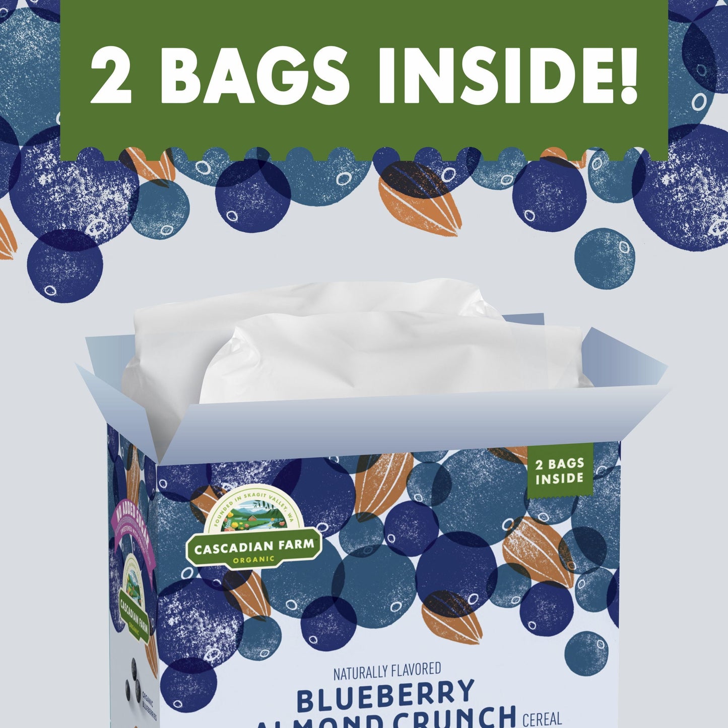 Cascadian Farm Organic Blueberry Almond Crunch Breakfast Cereal, No Added Sugar, 34 oz