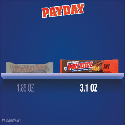 Payday Chocolatey Peanut Caramel King Size Candy, Bars 3.1 oz, 18 Count