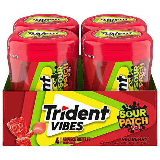 Trident Vibes SOUR PATCH KIDS Redberry Sugar Free Gum, 4-40 Piece Bottles 160 Total Pieces