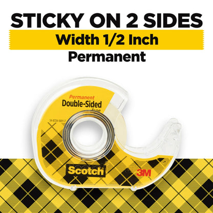 Scotch Double Sided Tape, Clear, 1/2" x 500", 6 Dispensers