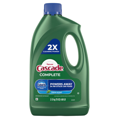 Cascade Complete Dishwasher Detergent Liquid Gel, Dish Detergent, Dish Soap, Fresh, 75oz