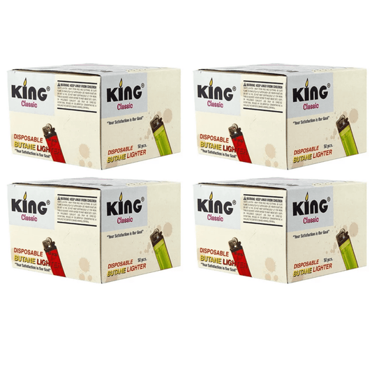 King Classic Disposable Butane Lighters Assorted Colors 50 Lighters Per Box 200 Count 4 Boxes