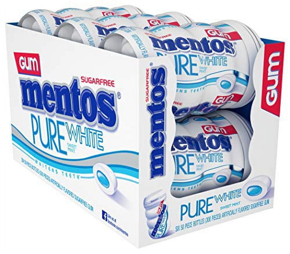 Mentos Pure Fresh Sugar-Free Chewing Gum, Sweet Mint, 50 Count, 6 Bottles (300 Regular Size Pieces)
