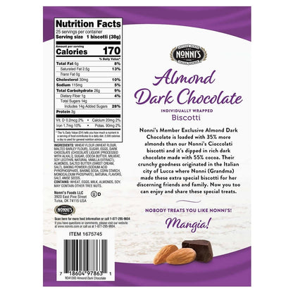 Nonni s Biscotti Almond Dark Chocolate 1.33 Ounce (25 Count)