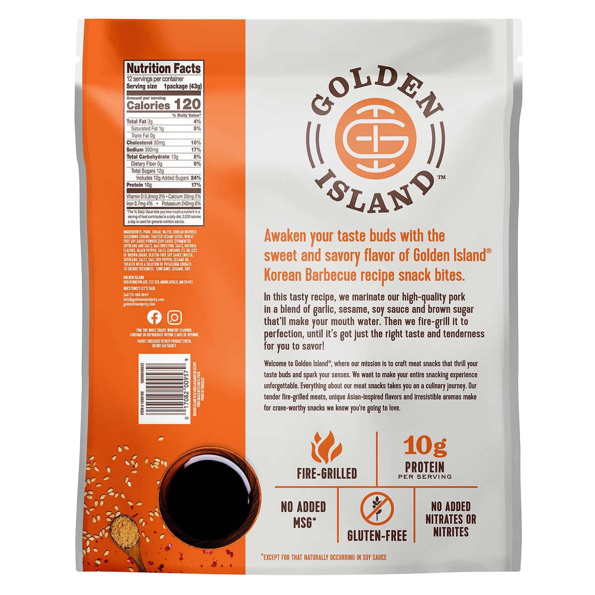 Golden Island Pork Snack Bites Korean Barbecue 1.5 Ounce (12 Count)