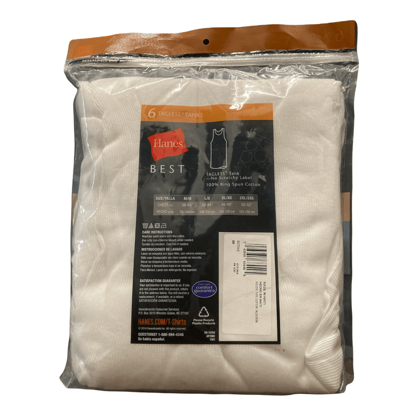 Hanes Best Men's Tagless 100% Cotton Tank Top 6 Pack (White, XL)