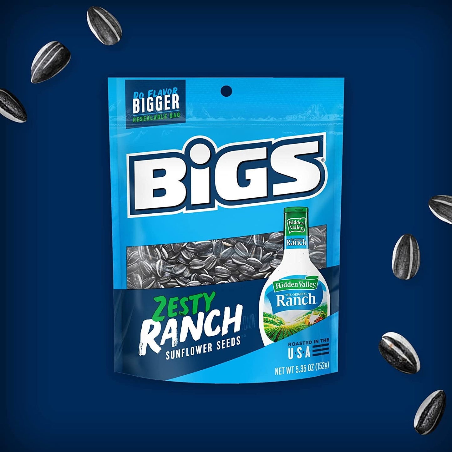 BIGS Sunflower Seeds, Keto Friendly 5.35 oz Bags Pack of 2 Zesty Ranch