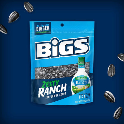 BIGS Sunflower Seeds, Keto Friendly 5.35 oz Bags Pack of 2 Zesty Ranch
