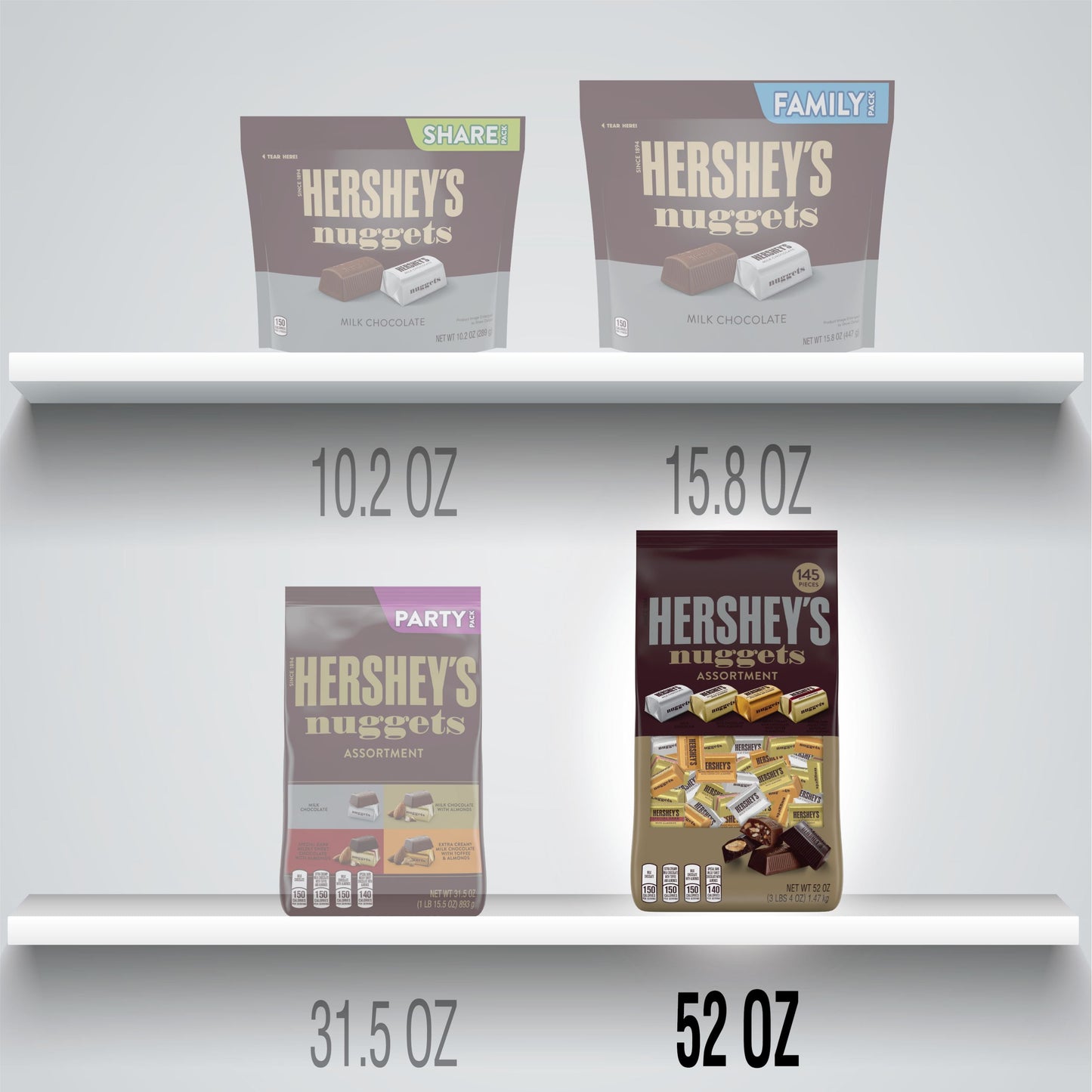 HERSHEY'S, NUGGETS, Assorted Chocolate Candy, Bulk Candy, 52 oz, Bag, 145 Pieces
