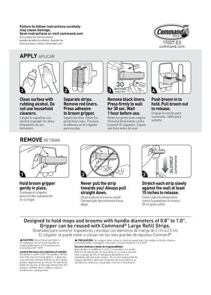 Command Broom and Mop Grippers Wall Hook, White, Damage Free Organizing, 2 Hangers