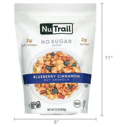 NuTrail Low Karb Keto Blueberry Cinnamon Nut Granola Healthy Breakfast Cereal, 22 Ounce