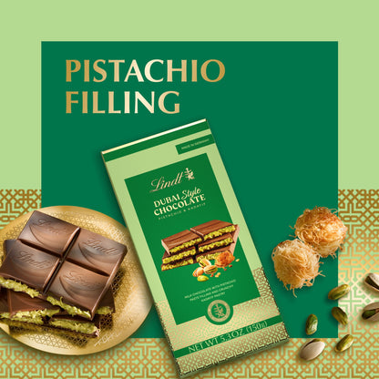 Lindt Dubai Style Milk Chocolate Candy with Pistachio & Kadayif, 5.3 oz. Bar