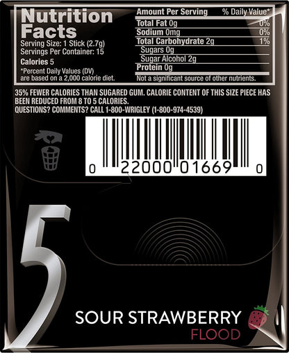 5 Gum Strawberry Flood Sugarfree Gum, 10 Packs