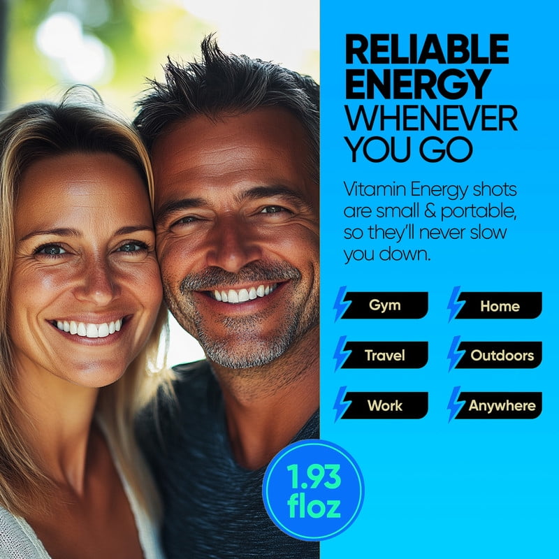 Vitamin Energy Hydration+ Energy Drink Shots, Blue Raspberry flavor, Up to 7+ Hours of Energy, 1.93 Fl Oz, 12 Count