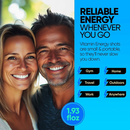 Vitamin Energy Hydration+ Energy Drink Shots, Blue Raspberry flavor, Up to 7+ Hours of Energy, 1.93 Fl Oz, 12 Count
