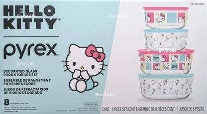 Pyrex Hello Kitty Decorated Glass Food Storage Set, 8-Piece, BPA-Free, Made in USA