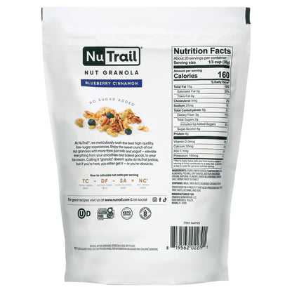NuTrail Low Karb Keto Blueberry Cinnamon Nut Granola Healthy Breakfast Cereal, 22 Ounce