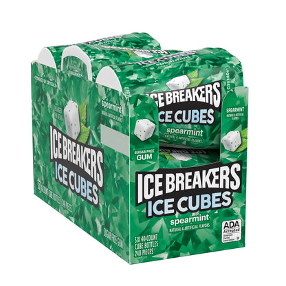 Ice Breakers Ice Cubes Spearmint Sugar Free Chewing Gum, Bottles 3.24 oz, 6 Count, 40 Pieces