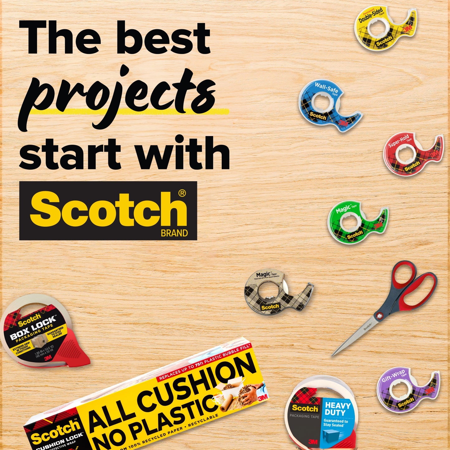 Scotch Double Sided Tape, Clear, 1/2" x 500", 6 Dispensers