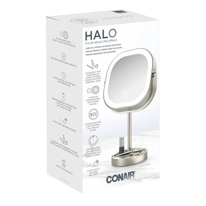 Conair Halo LED Double Sided 1x/10x Vanity Mirror 360? Rotation USB Rechargeable