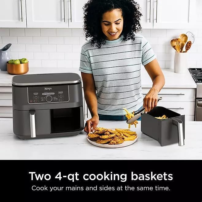 Ninja Foodi 8 qt 2-Basket Air Fryer, Black - DualZone Technology, Smart Finish