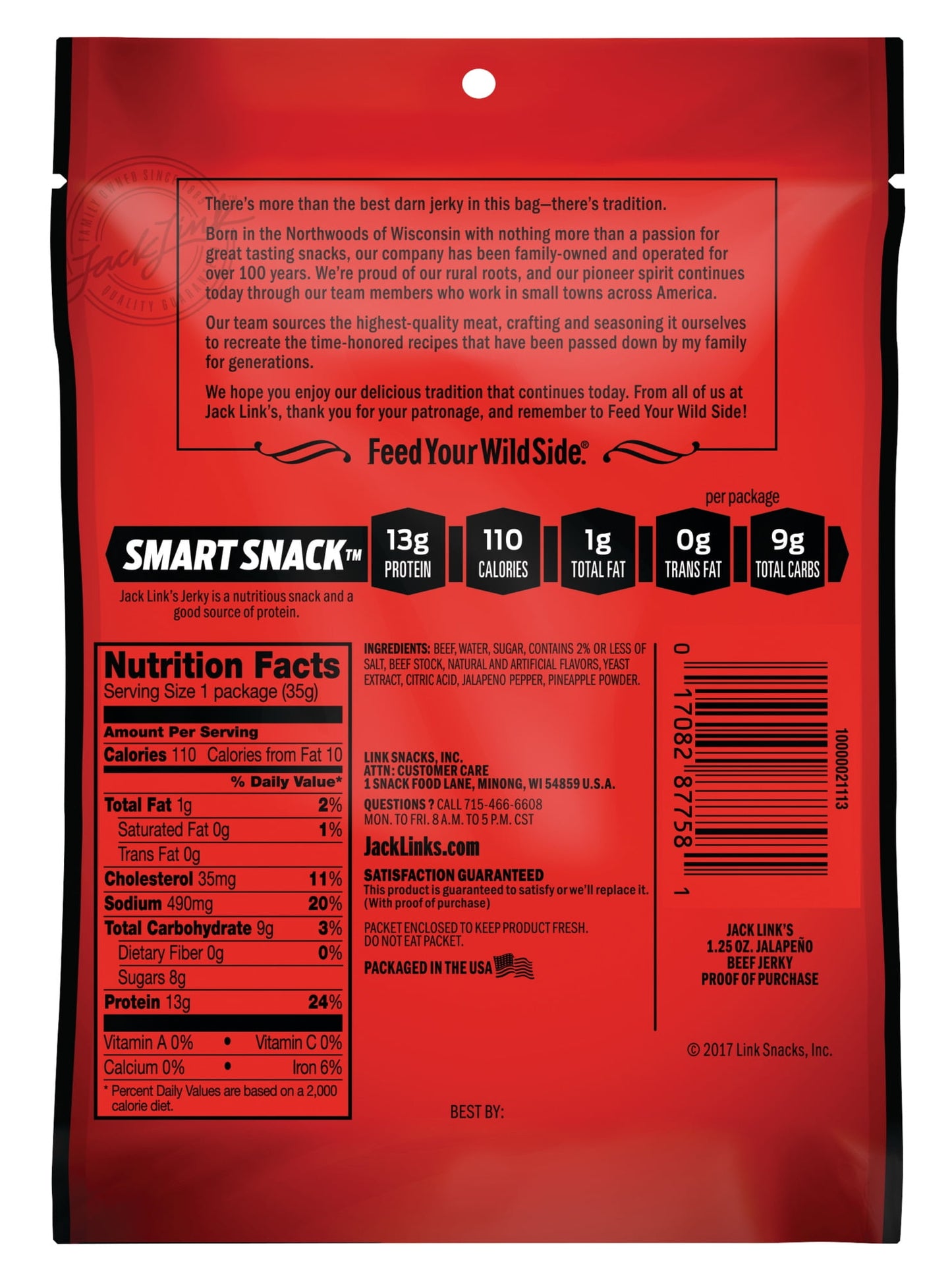 Jack Link's Beef Jerky, Jalapeno Carne Seca, 1.25oz, 10 CT