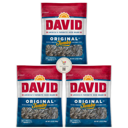 David's Salted & Roasted Sunflower Seeds, (Pack of 3) 5.25 oz Bags (Jumbo Original)