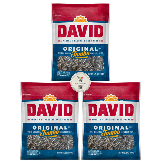 David's Salted & Roasted Sunflower Seeds, (Pack of 3) 5.25 oz Bags (Jumbo Original)