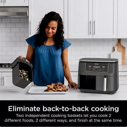 Ninja Foodi 8 qt 2-Basket Air Fryer, Black - DualZone Technology, Smart Finish