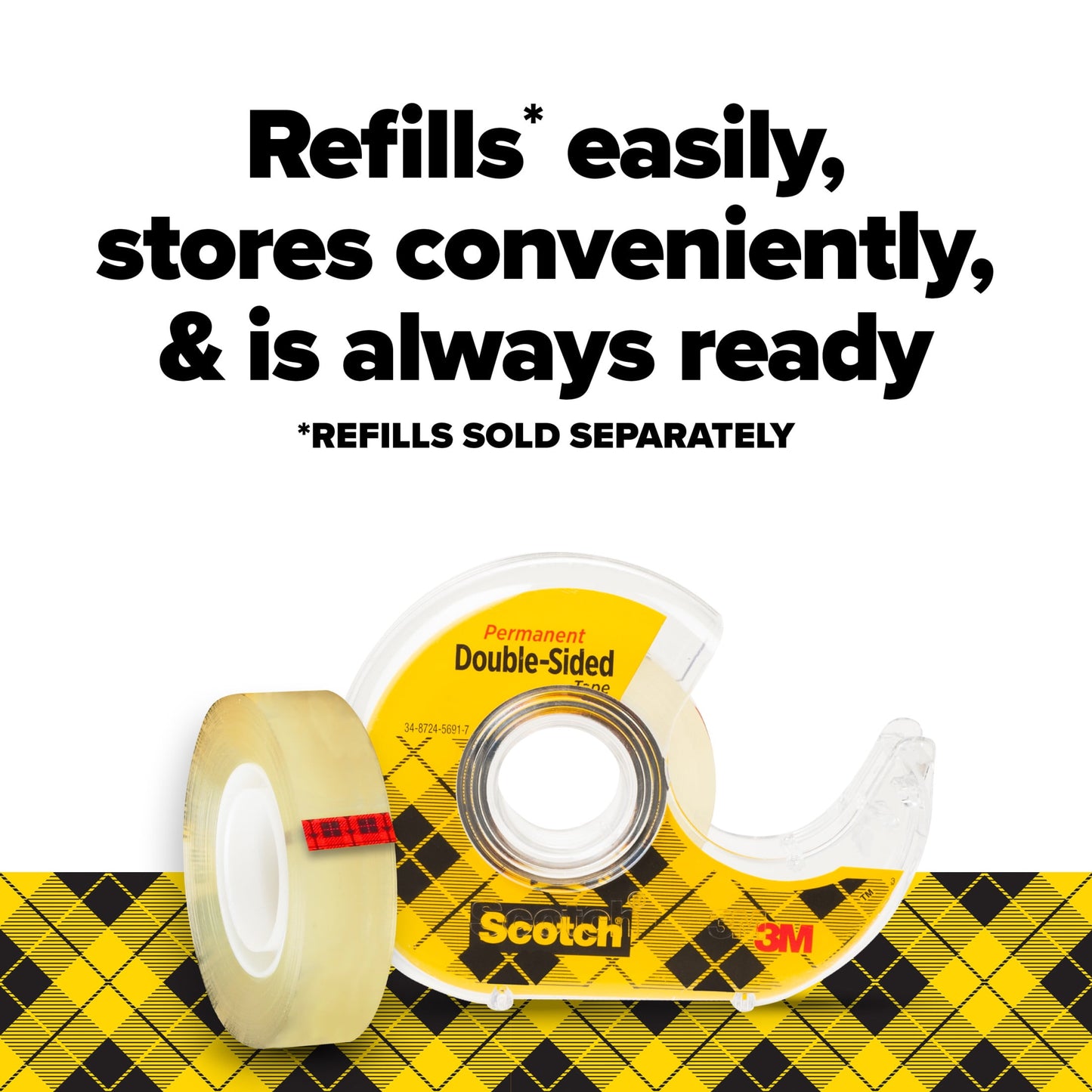 Scotch Double Sided Tape, Clear, 1/2" x 500", 6 Dispensers
