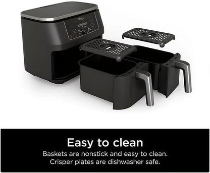 Ninja Foodi 8 qt 2-Basket Air Fryer, Black - DualZone Technology, Smart Finish