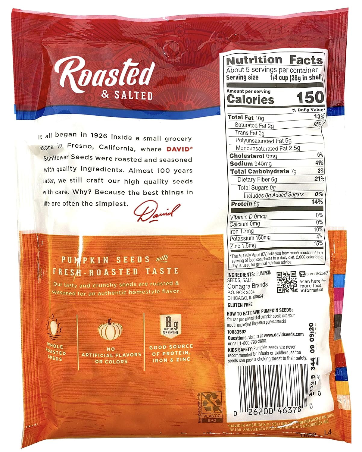 David All Natural PumPackin Salted and Roasted Seeds nuts Snack 5oz (12 Pack)