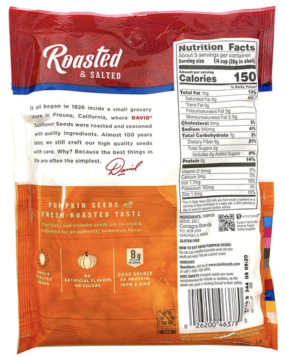 David All Natural PumPackin Salted and Roasted Seeds nuts Snack 5oz (12 Pack)