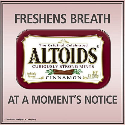 Mars Wrigley Confectionery ALTOIDS Curiously Strong Breath Mints,Individual Packs,1.76-Ounce Tins -Spearmint Wintergreen Great For Holidays, Parties, Gifts & More! (Cinnamon 1.76 Ounce, 3) Multicolor