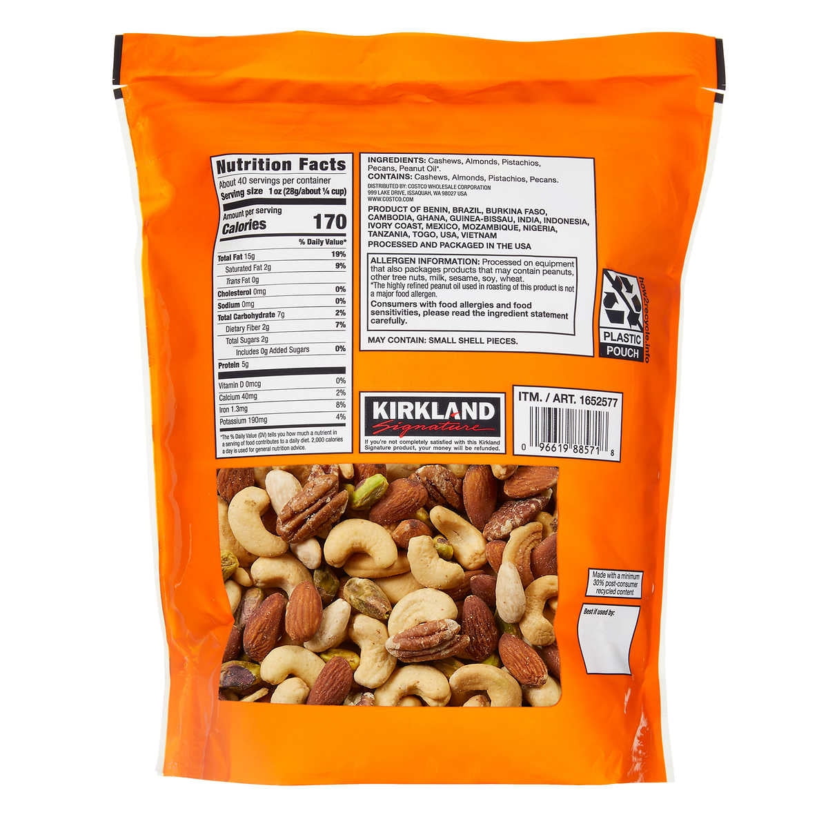 Kirkland Signature Extra Fancy Mixed Nuts Unsalted 40 Ounce