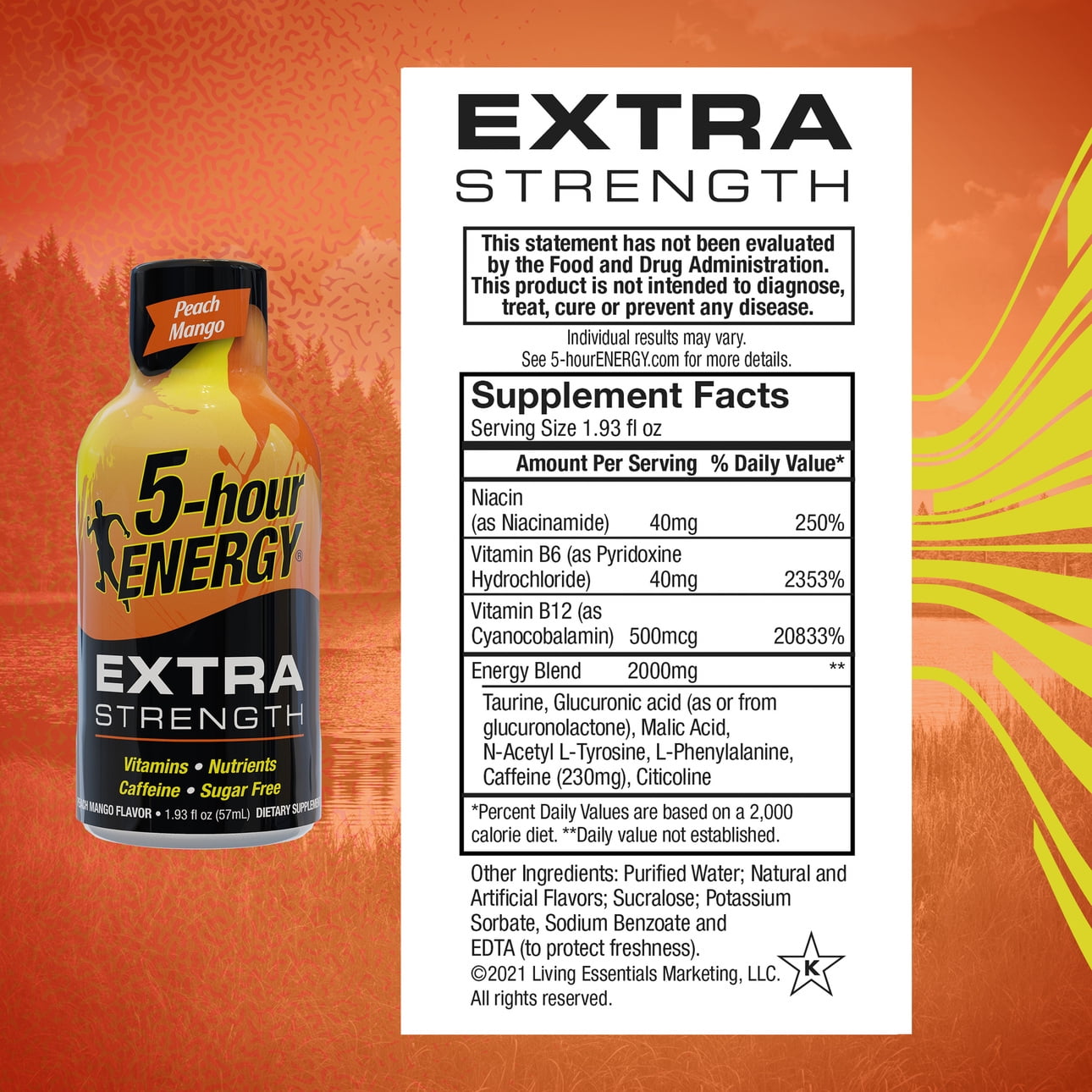 5-hour ENERGY? Shot, Extra Strength, Peach Mango, 1.93 oz, 12 Count